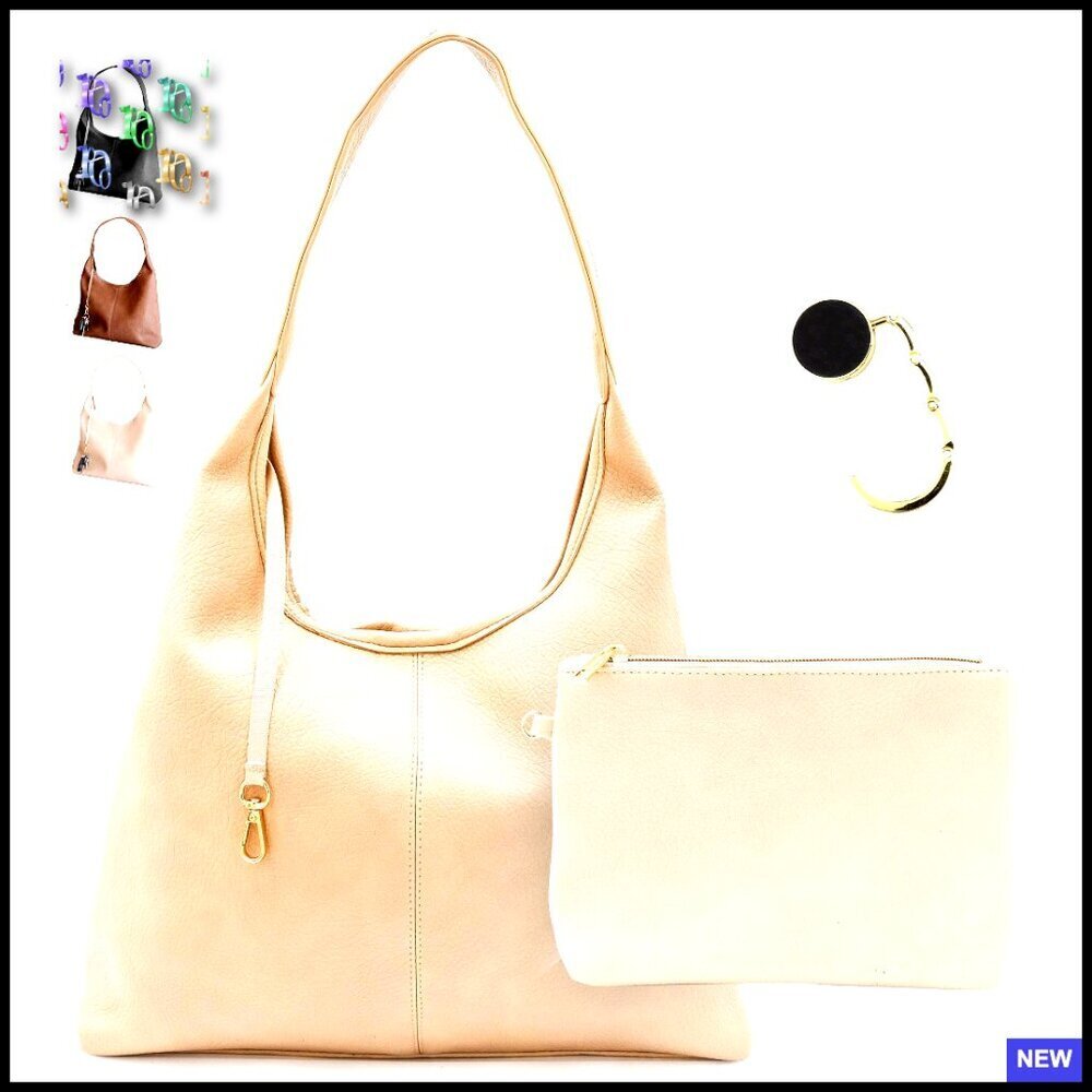 Large Vegan Leather Hobo Bag Slouchy Tote Zippered Compartments Shoulder Strap